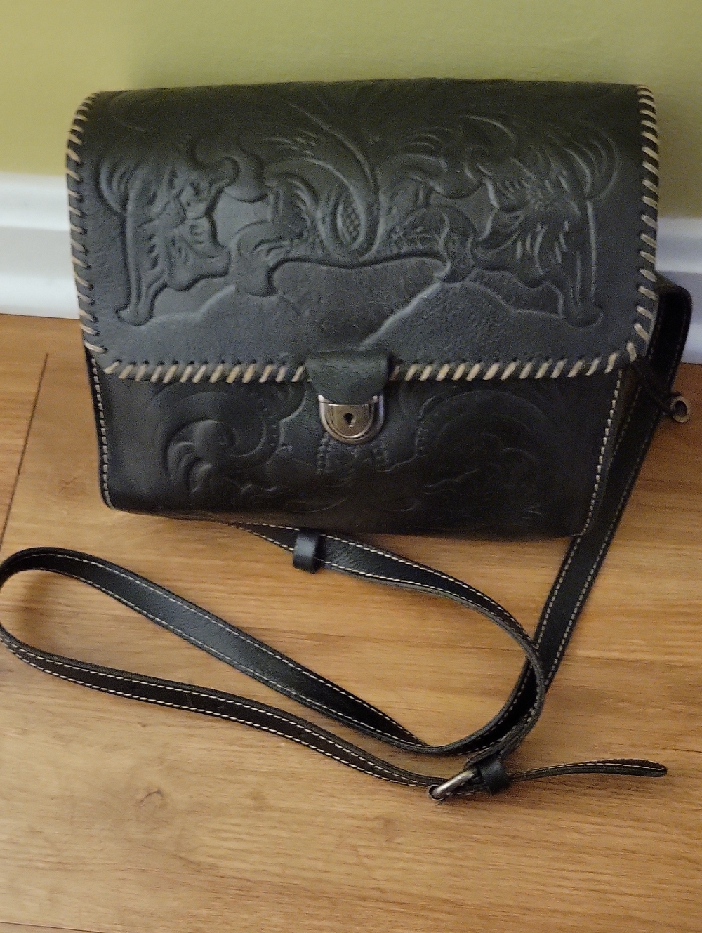 Patricia Nash Embossed Leather Crossbody Bag in Black